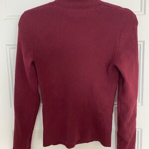 Sezane Ribbed Turtleneck Sweater in Wine Red/Burgundy